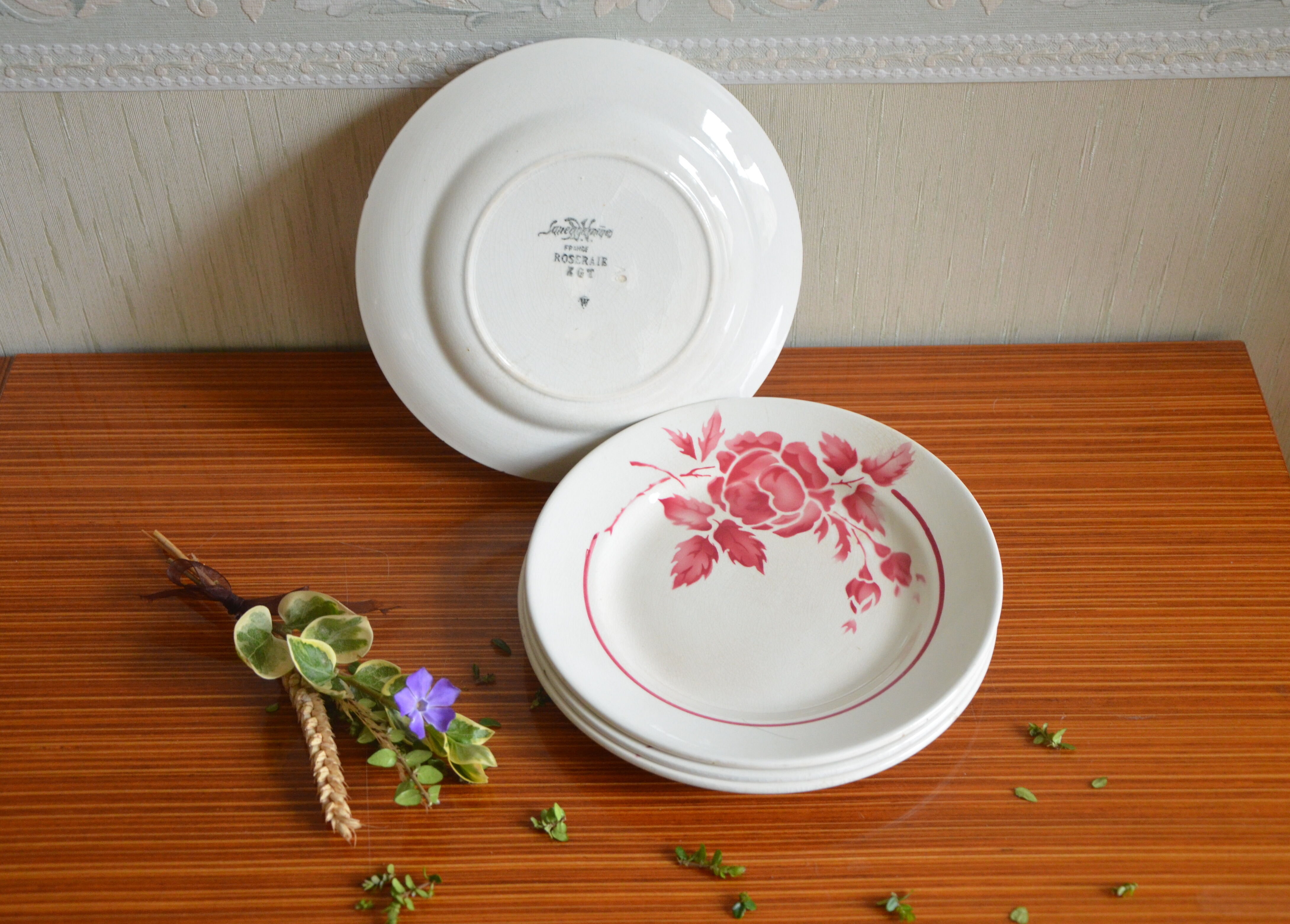 Lot de 4 assiettes Sarreguemines, collection Roseraie