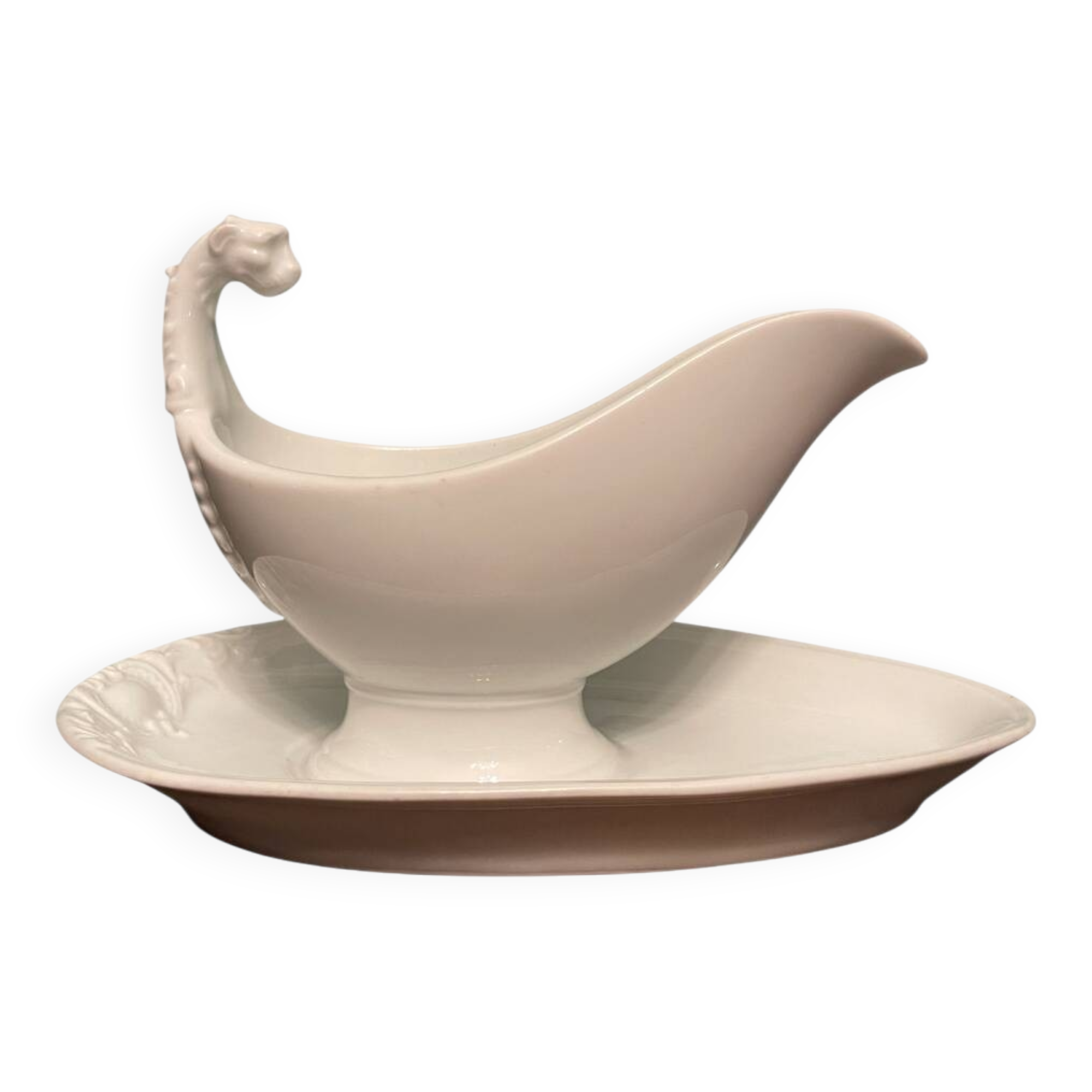 Ceramic gravy boat with a feline head, circa 1960