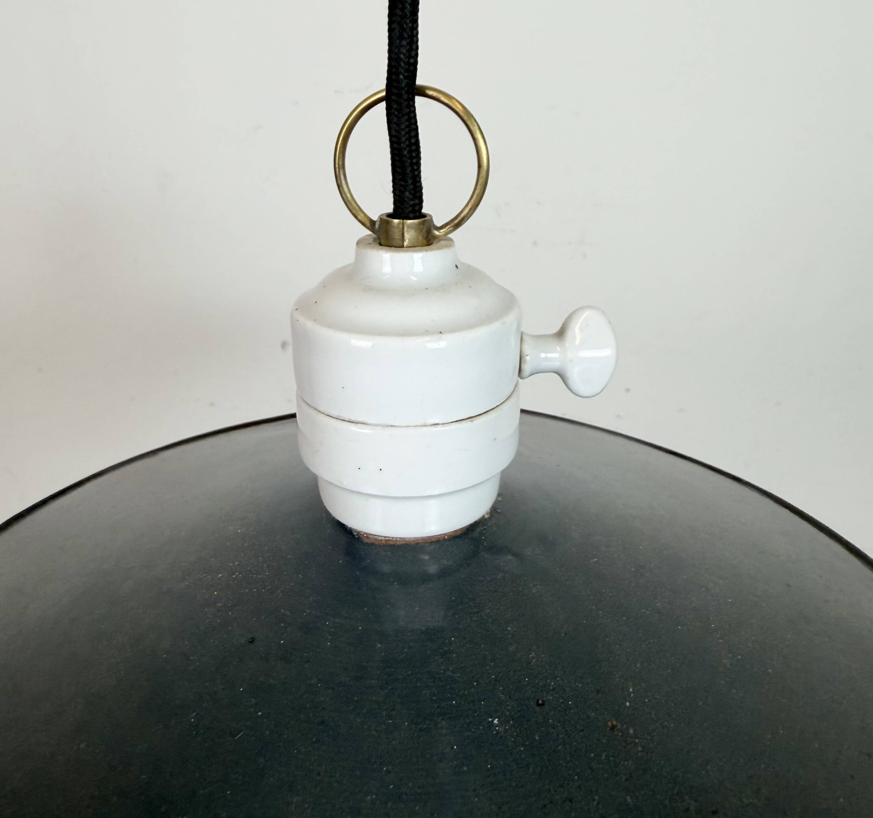 Industrial Blue Enamel Ceiling Light, 1950s
