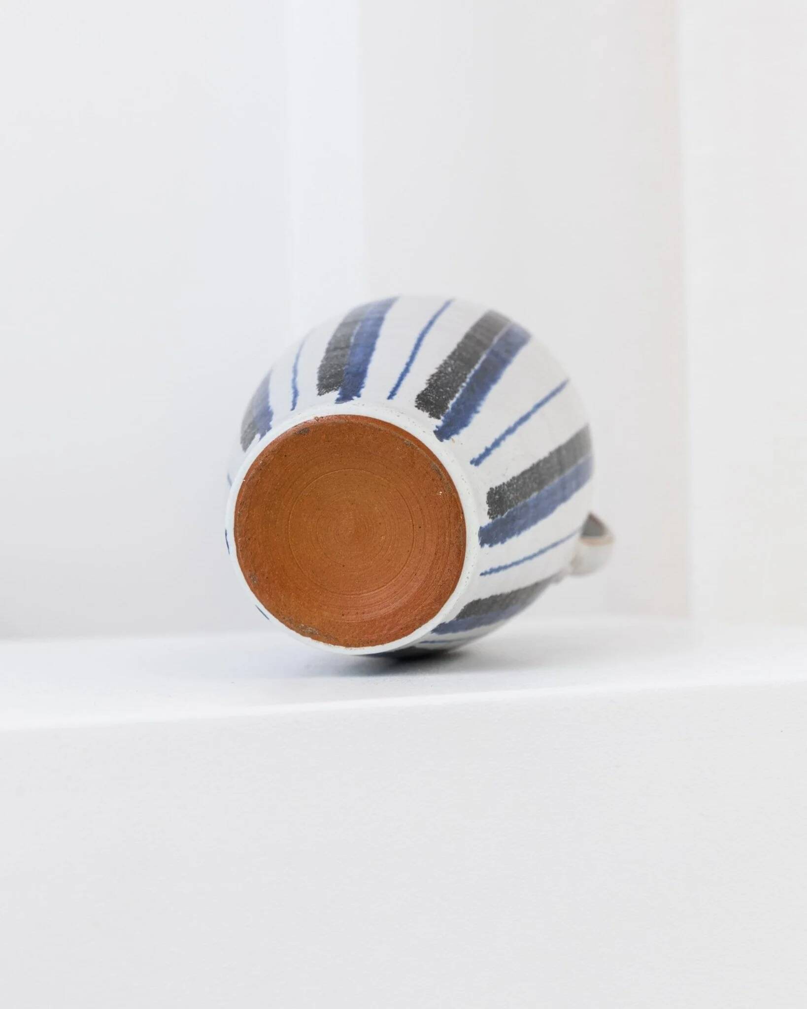 Blue Ceramic Vase by Friedel for PGH Bürgel, Mid-Century Keramik, 1960s, Hand-Painted Stripes