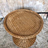 Table basse diabolo en osier tressé vintage #a040
