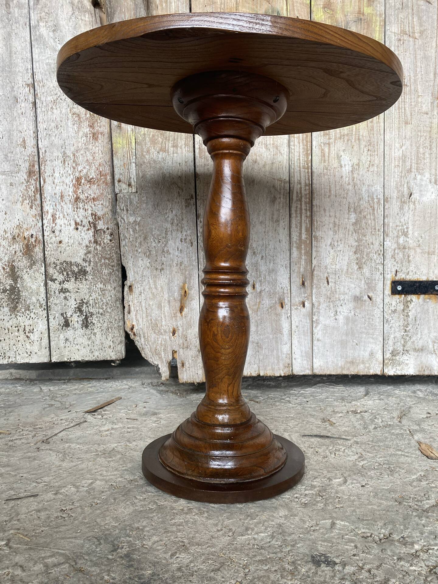 Table Appoint Guéridon Oval Ancien Bois Tourné Vintage #E327