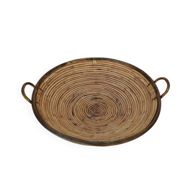Rattan and brass basket in the style of Gabriella Crespi.