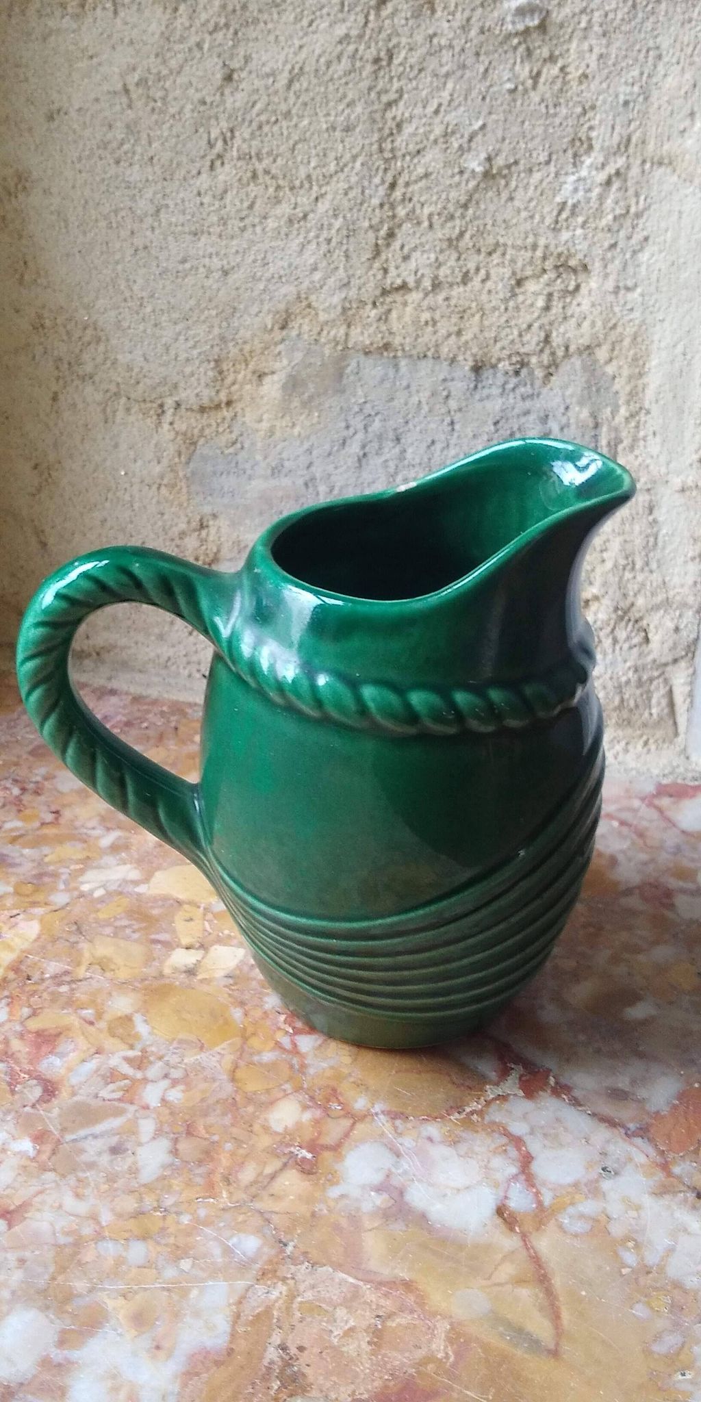 Green water pitcher by Poët Laval, Art Deco headband model