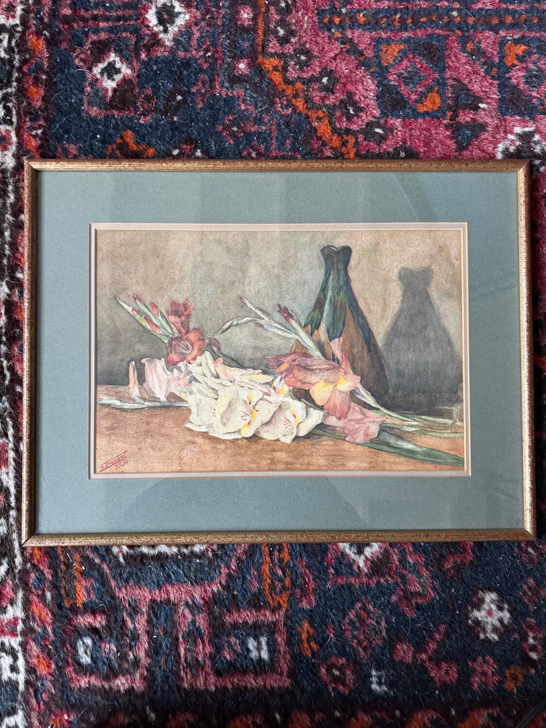 Aquarelle nature morte florale ancienne