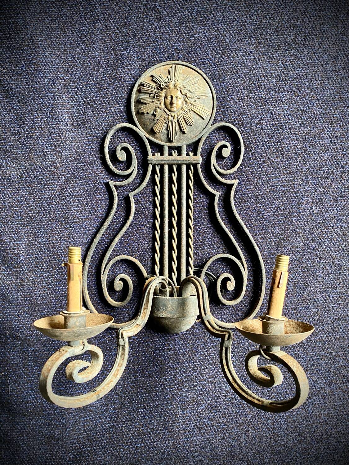 Pair of neoclassical wrought iron wall lights