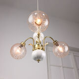 Vintage Italian Golden Ceramic & Glass Chandelier