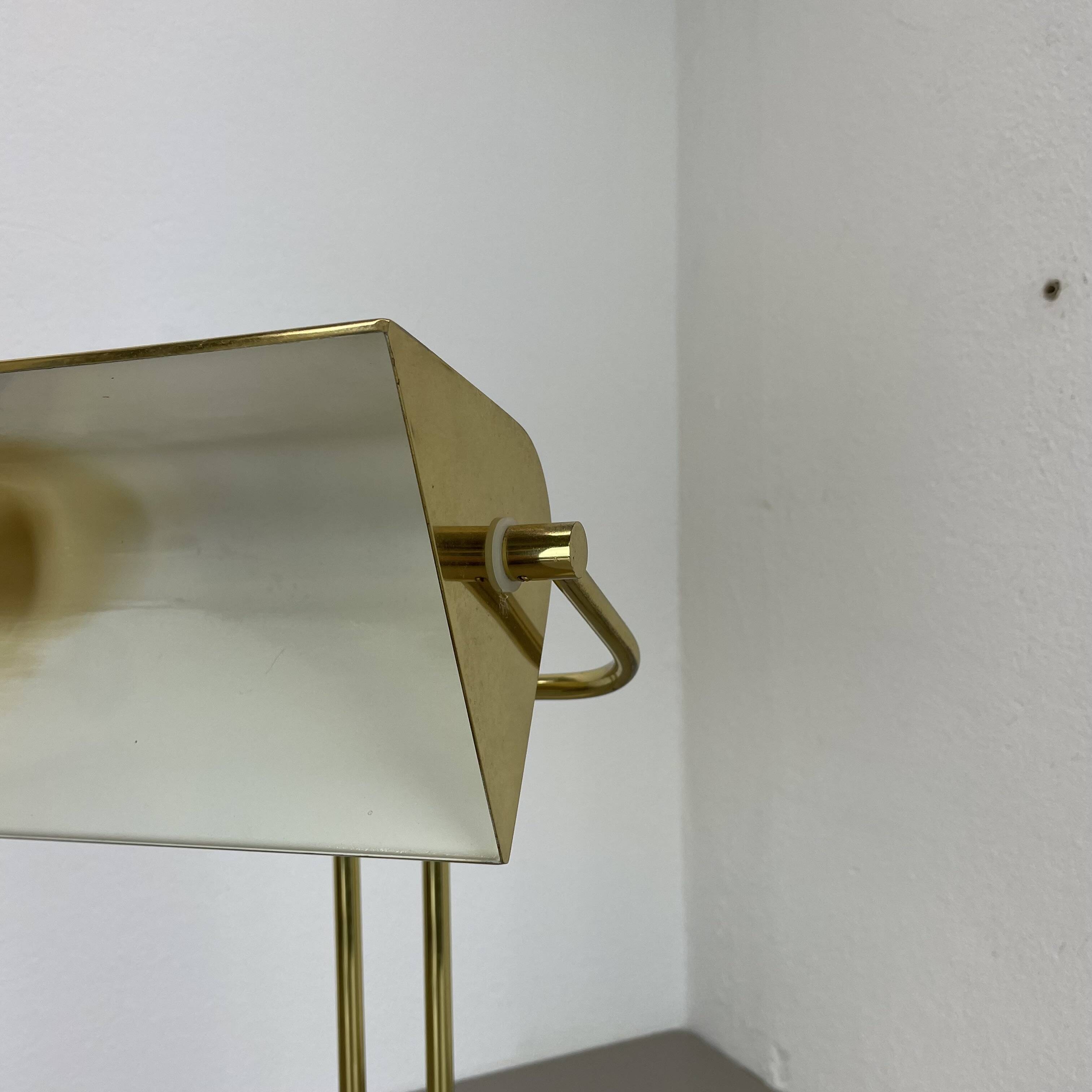 Modernist Travertine and Brass Table Light by Hillebrand Leuchten, Germany, 1980