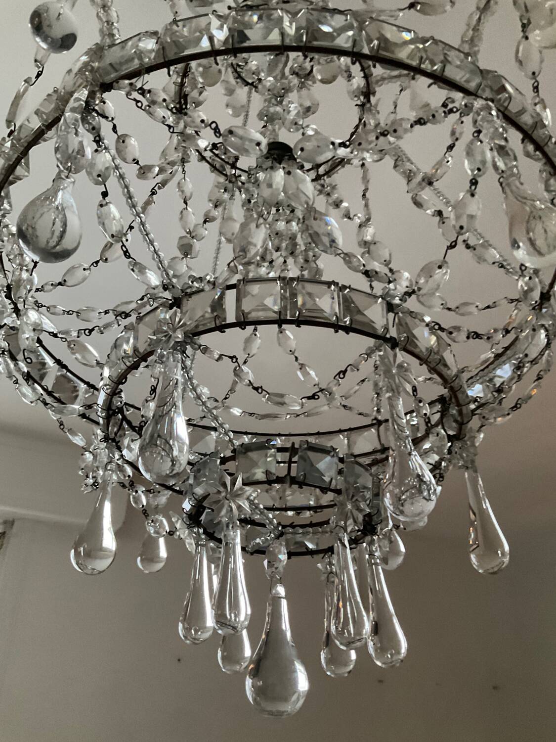 Ancien lustre XIXeme à pampilles en cristal de Roche