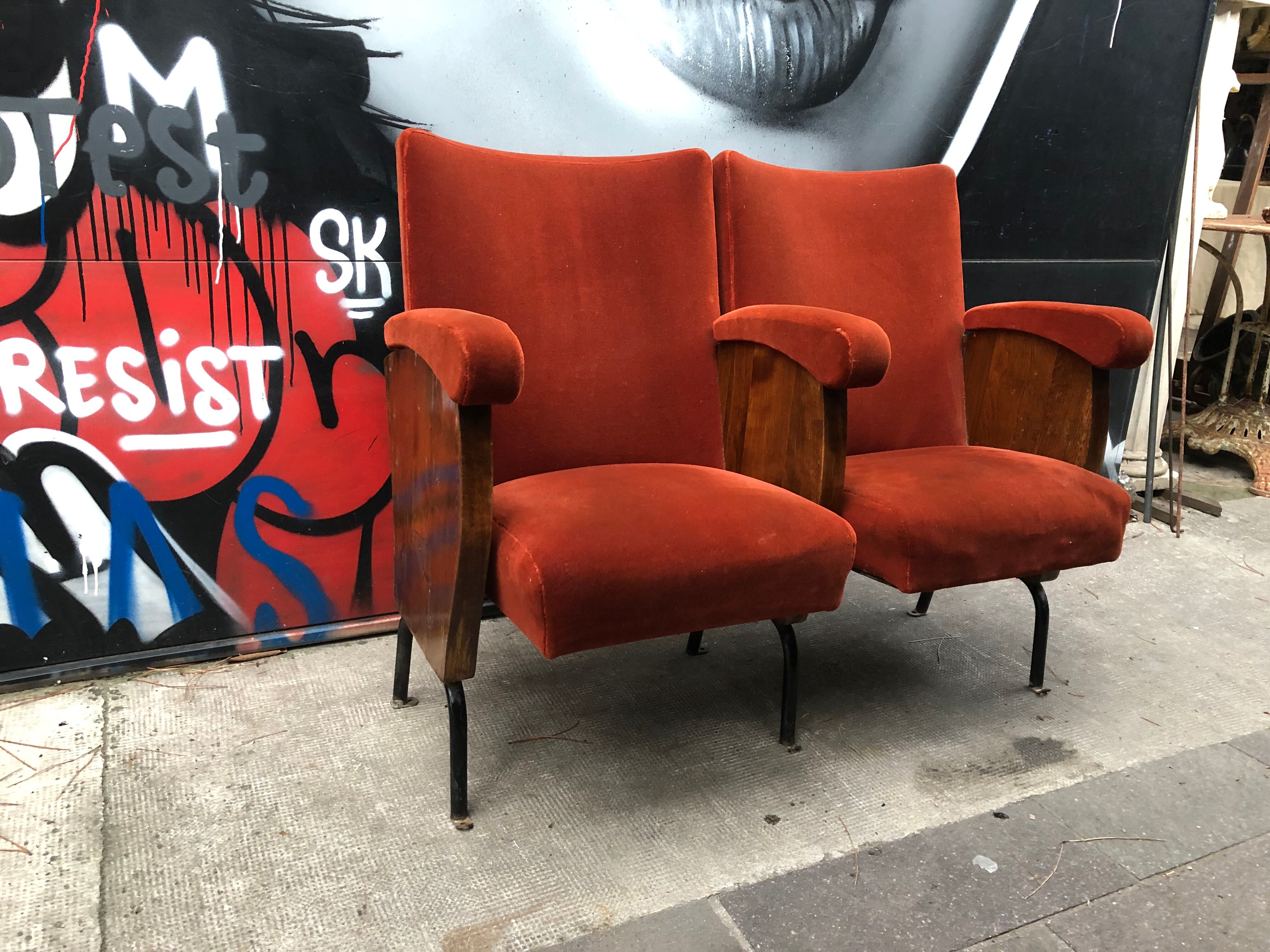 1950s red velvet movie armchairs