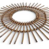 Mid Century Organic Modern Bamboo & Rattan Sunburst Patinated Mirror, 1960s