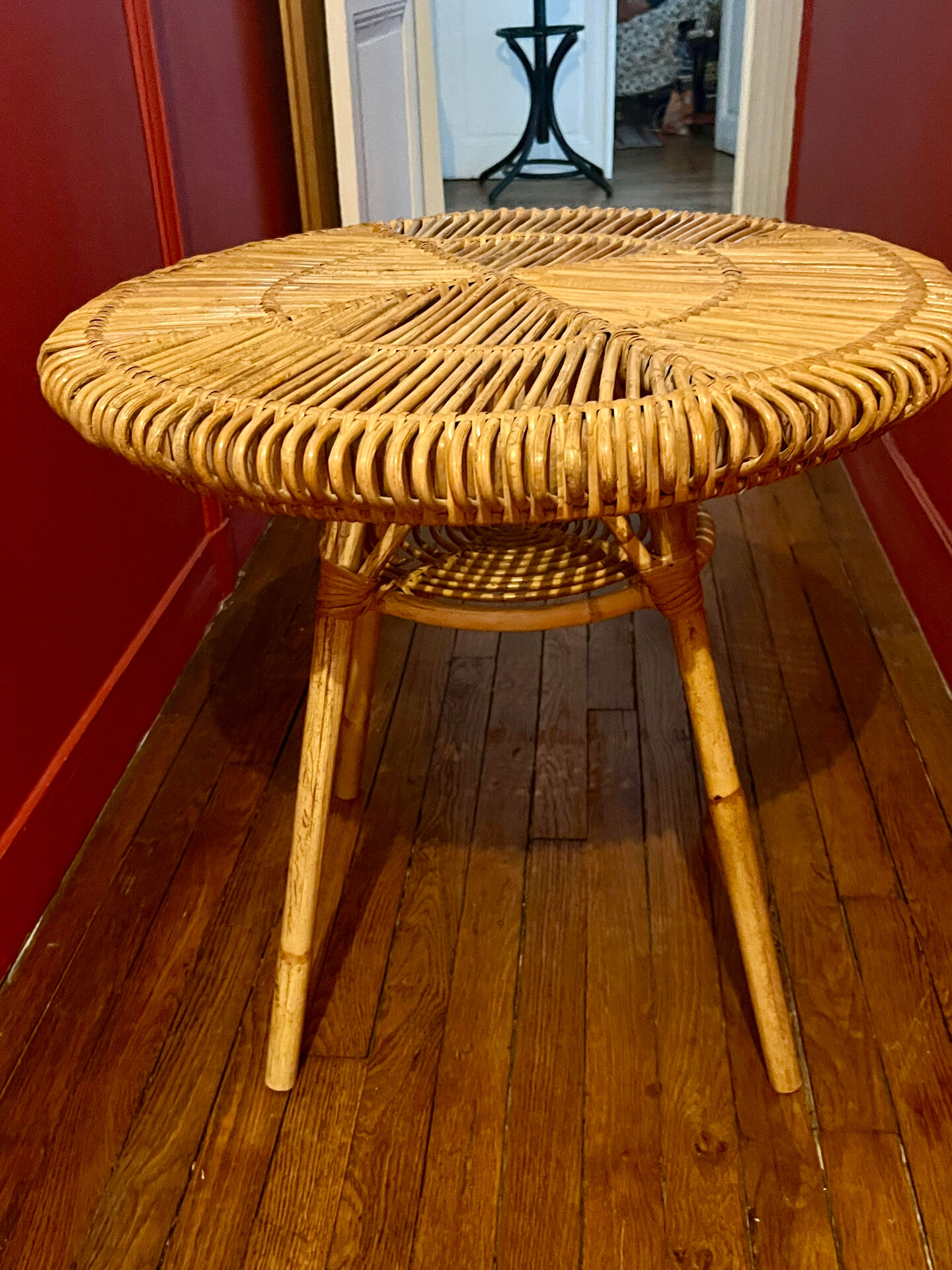 Vintage rattan and bamboo coffee table