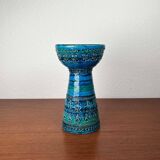 Bougeoir en céramique bleu Rimini moderne du milieu du siècle par Aldo Londi pour Bitossi, Italie, années 1960