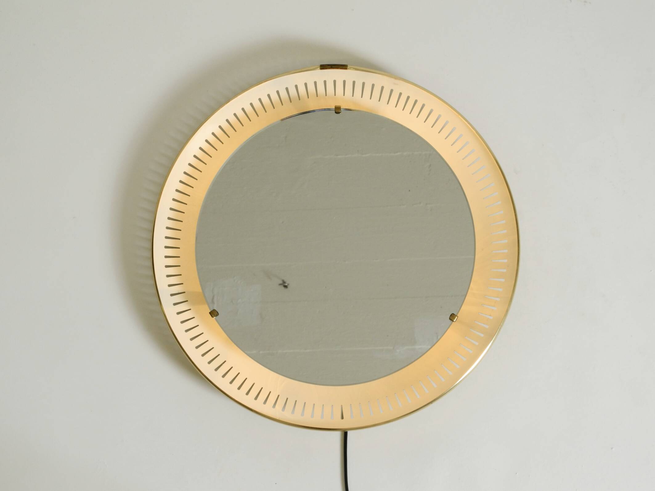 Rare round illuminated mid-century Hillebrand metal mirror from 1966