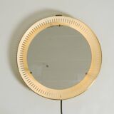 Rare round illuminated mid-century Hillebrand metal mirror from 1966
