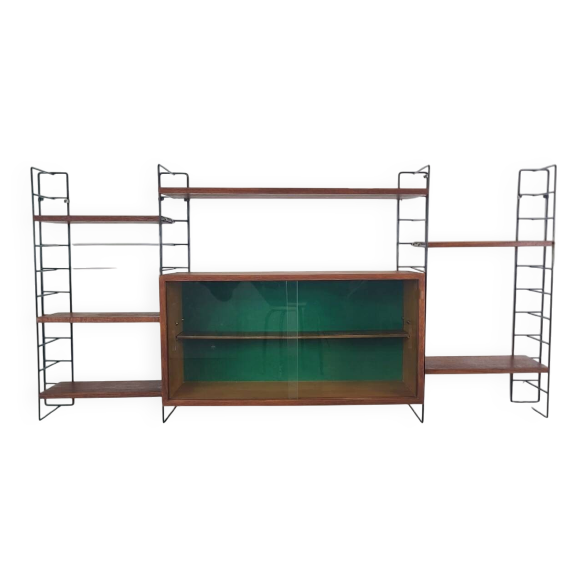 Bibliothèque murale suspendue étagères scandinave vintage teck 1960