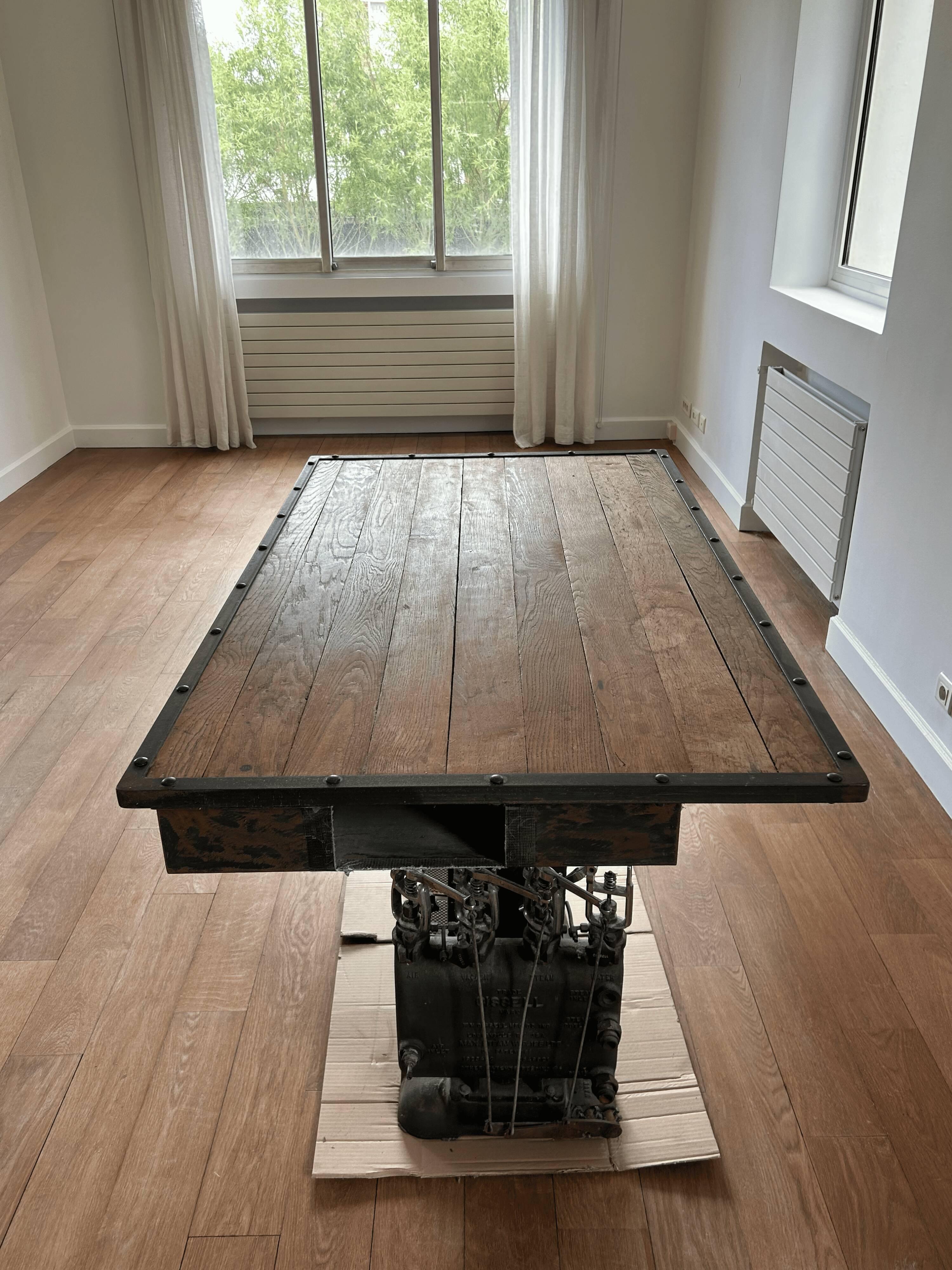 Vintage industrial desk W.M. Cissell, USA, wood and metal top
