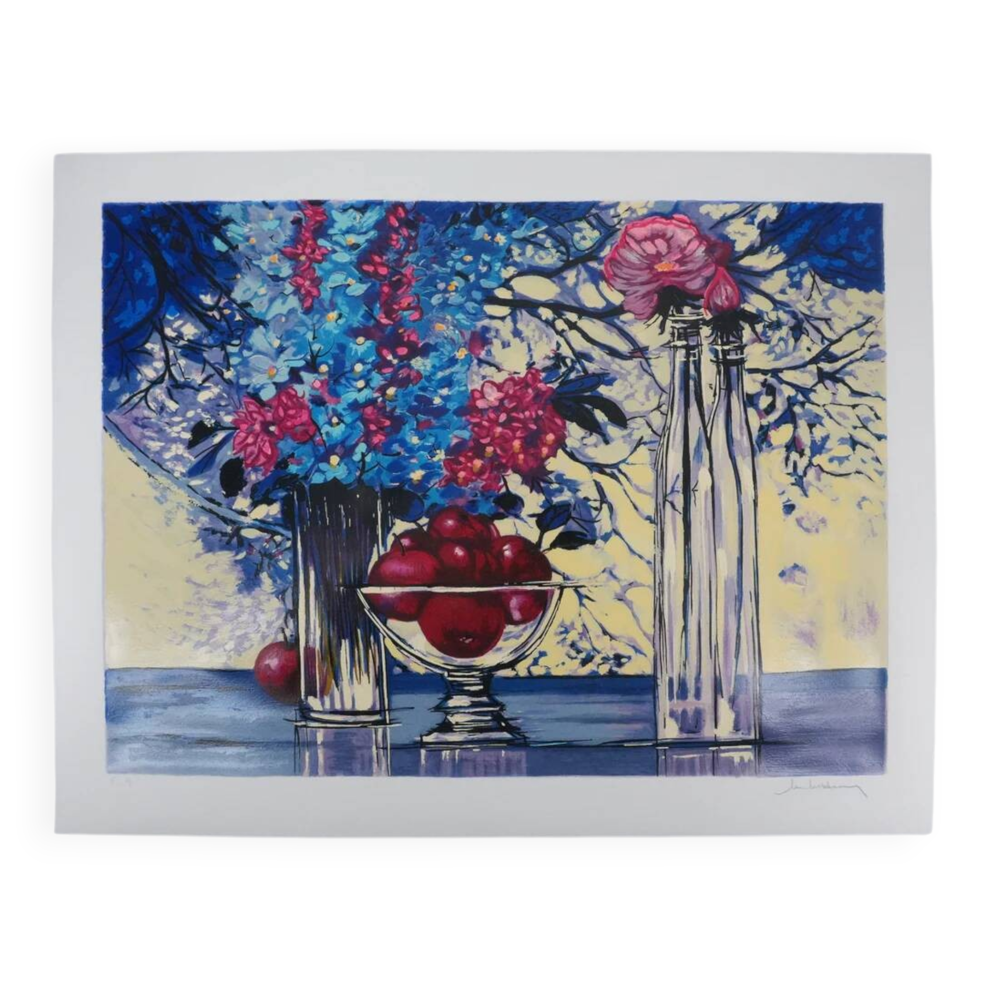 Michel Henry: Bluish still life, original signed silkscreen print