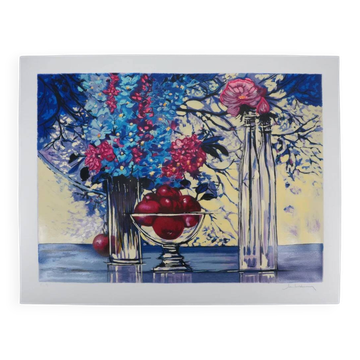 Michel Henry : Nature morte bleutée, sérigraphie originale signée