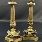 Pair of gilt and chiseled bronze candlesticks from the Restoration period
