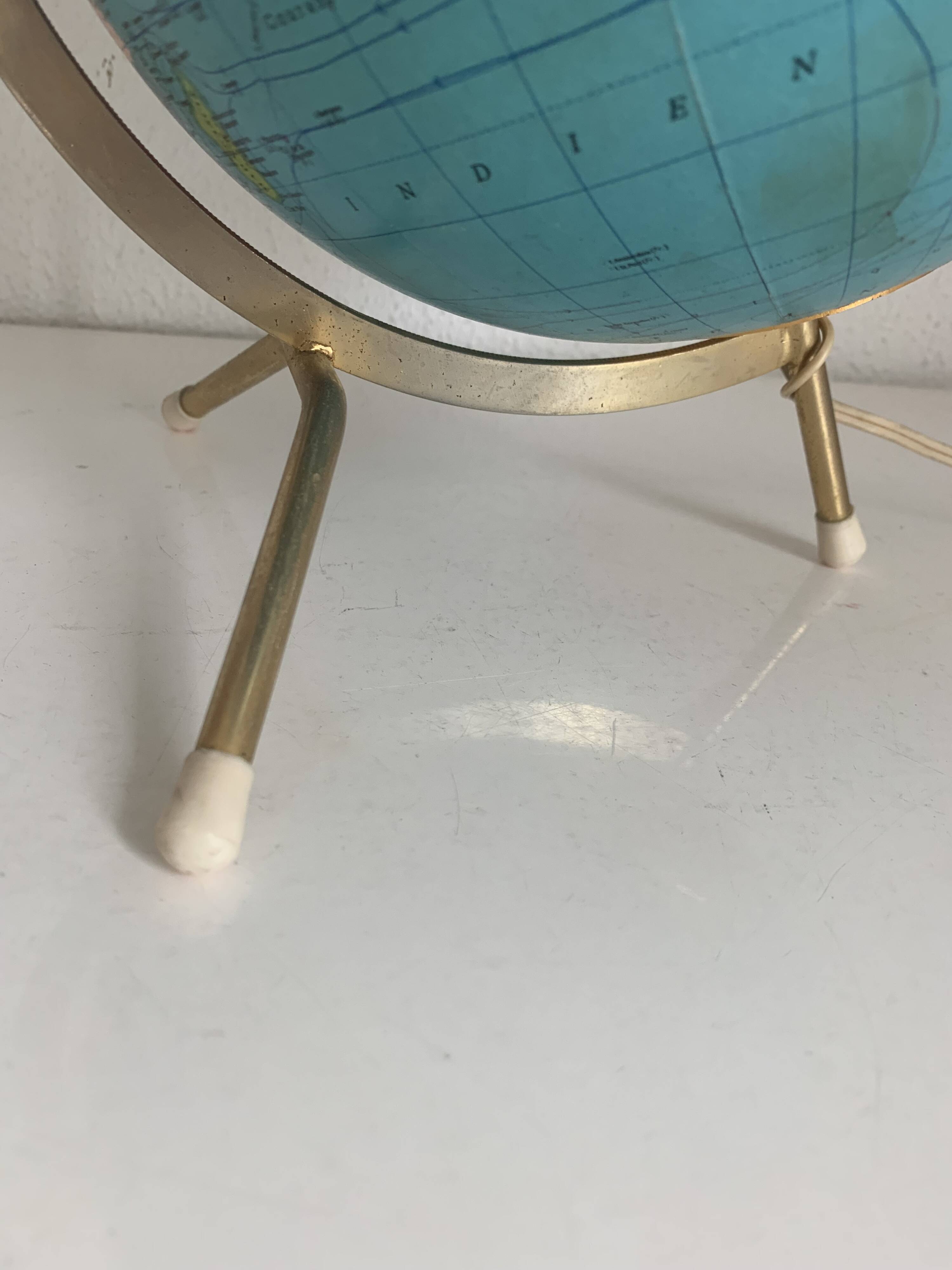 Globe vintage 1963 terrestrial Taride tripod glass world map - 28 cm