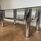 Coffee table chrome and smoked glass design 70s