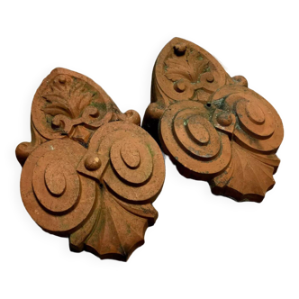 Pair of terracotta ridges from the old tile factories of Chagny in Burgundy
