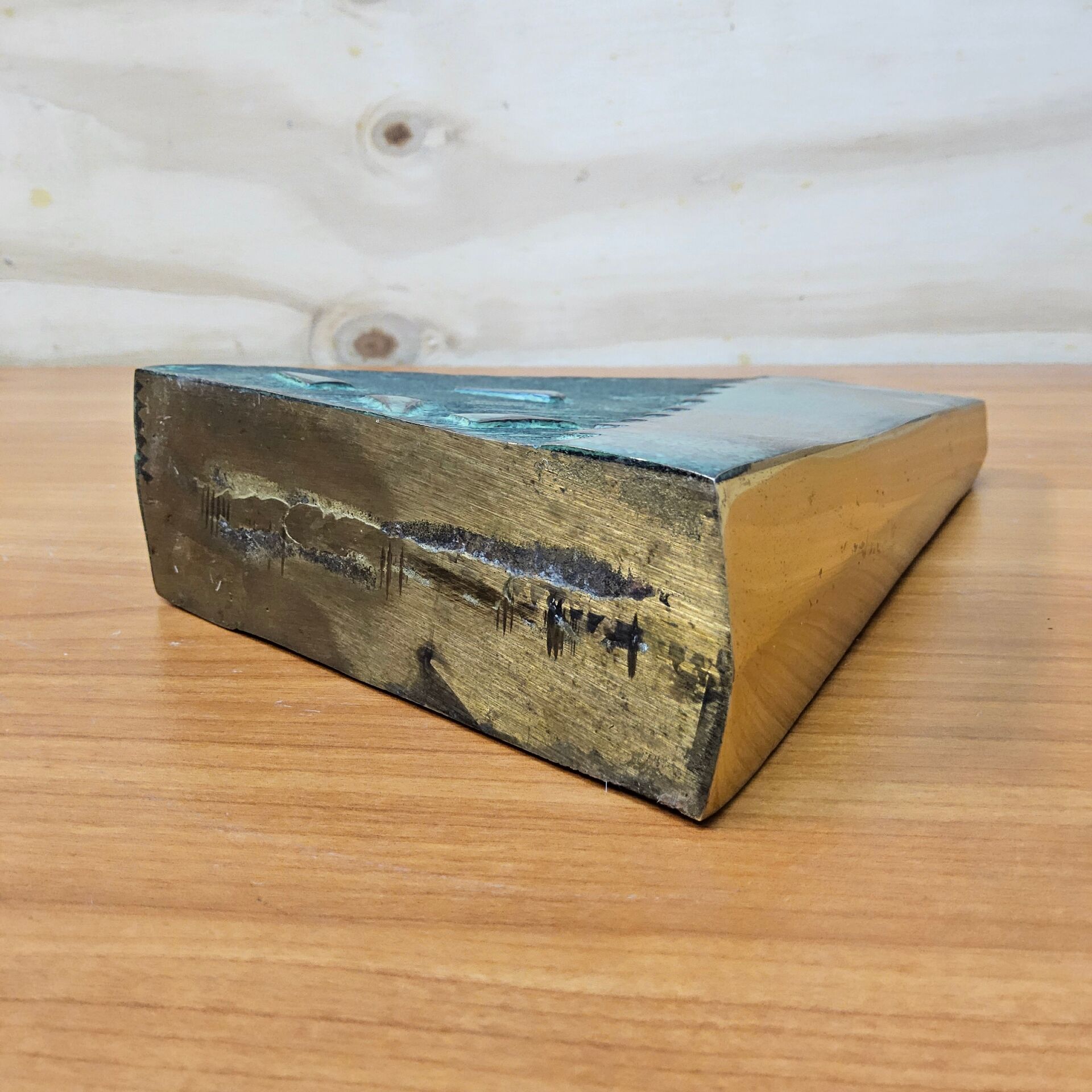 Unique vintage brutalist brass / bronze coloured vase