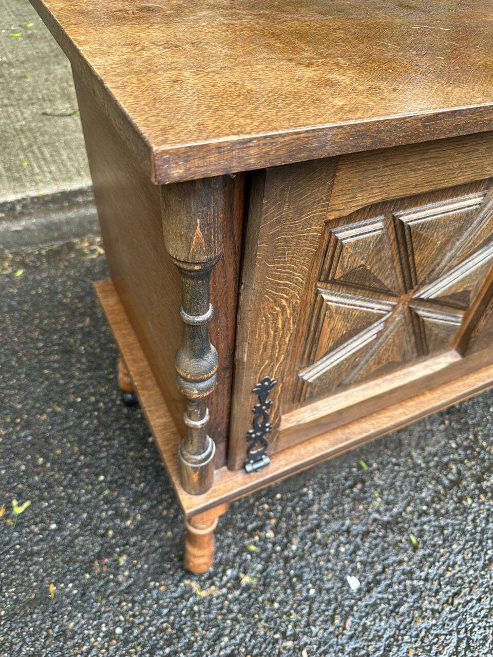 Solid wood bar cabinet in Spanish Basque style from the 1930s.