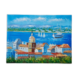 Oil on canvas painting representing Saint Tropez south of the vintage France