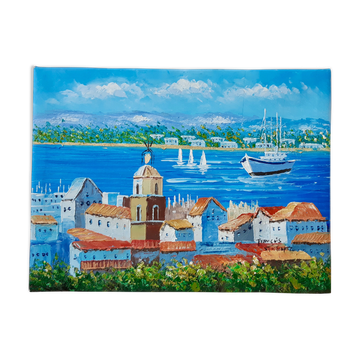 Tableau huile sur toile représentant Saint Tropez sud de la France vintage