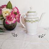 English porcelain coffee maker, green and gold, antique, vintage