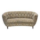 1970s, Danish 3 seater curved sofa, original multicolor furniture fabric.