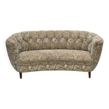 1970s, Danish 3 seater curved sofa, original multicolor furniture fabric.