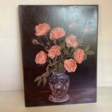 Bouquet of roses oil on canvas painting signed