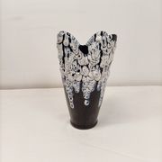 Large black and white glazed ceramic vase - contemporary style 25 cm