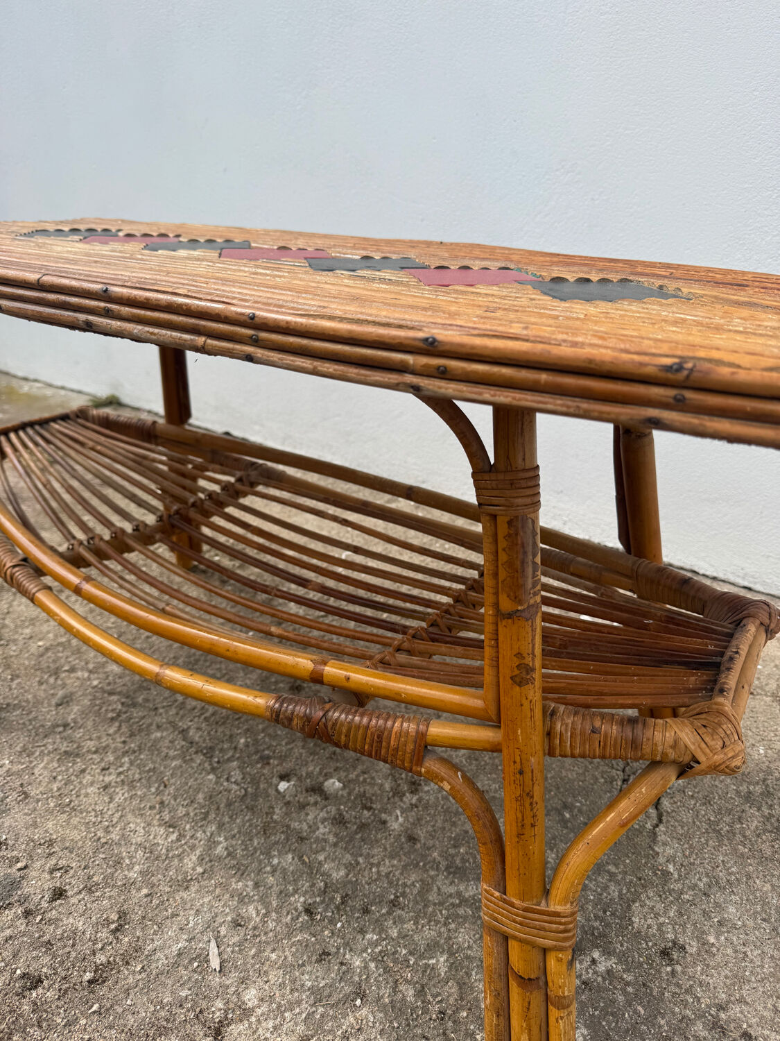 Table basse rotin bambou années 60
