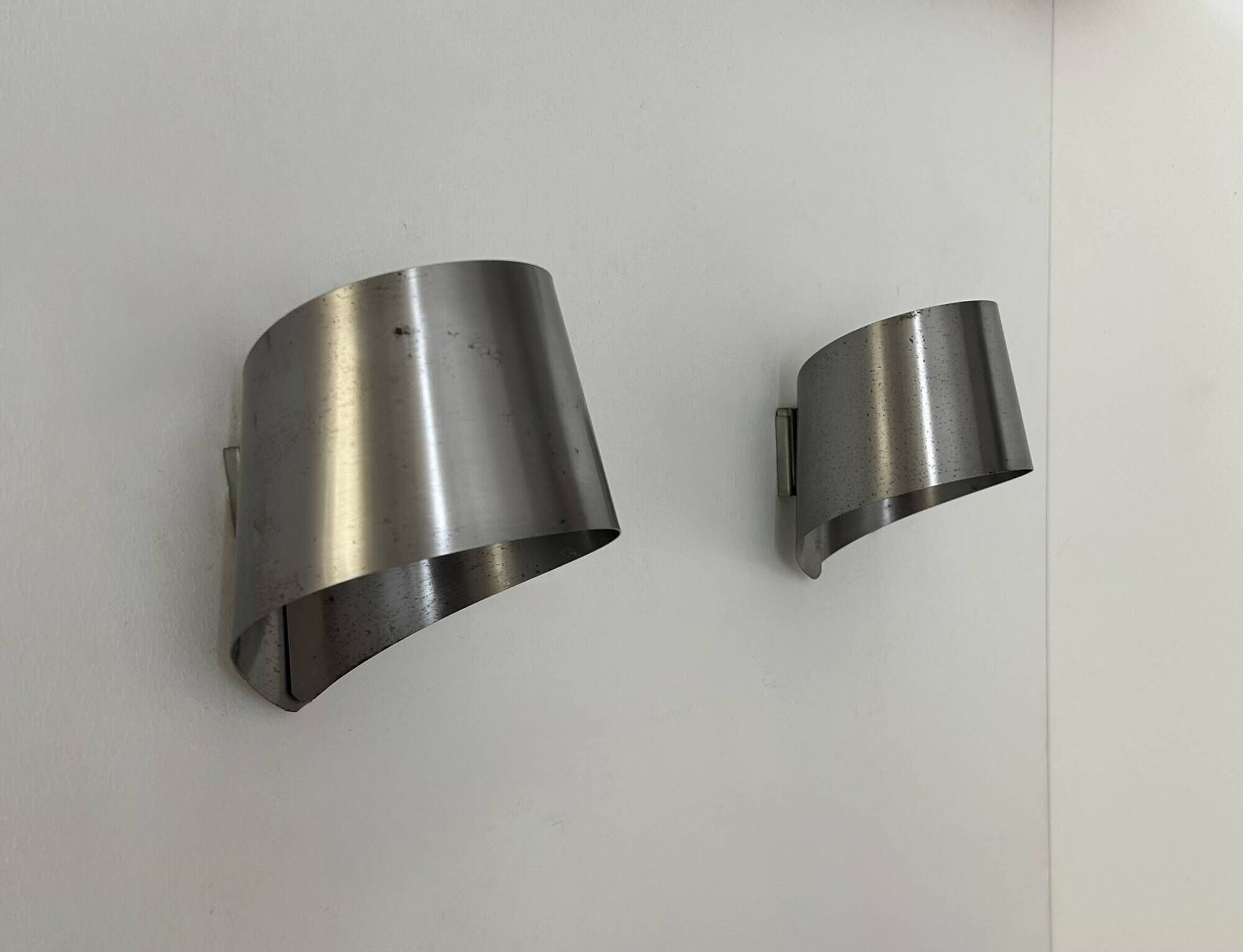 Pair of vintage wall lights, brushed metal, France 1970