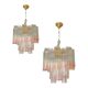 Pair of Murano Style Glass Vanished Pink Tronchi Venini Style Chandeliers