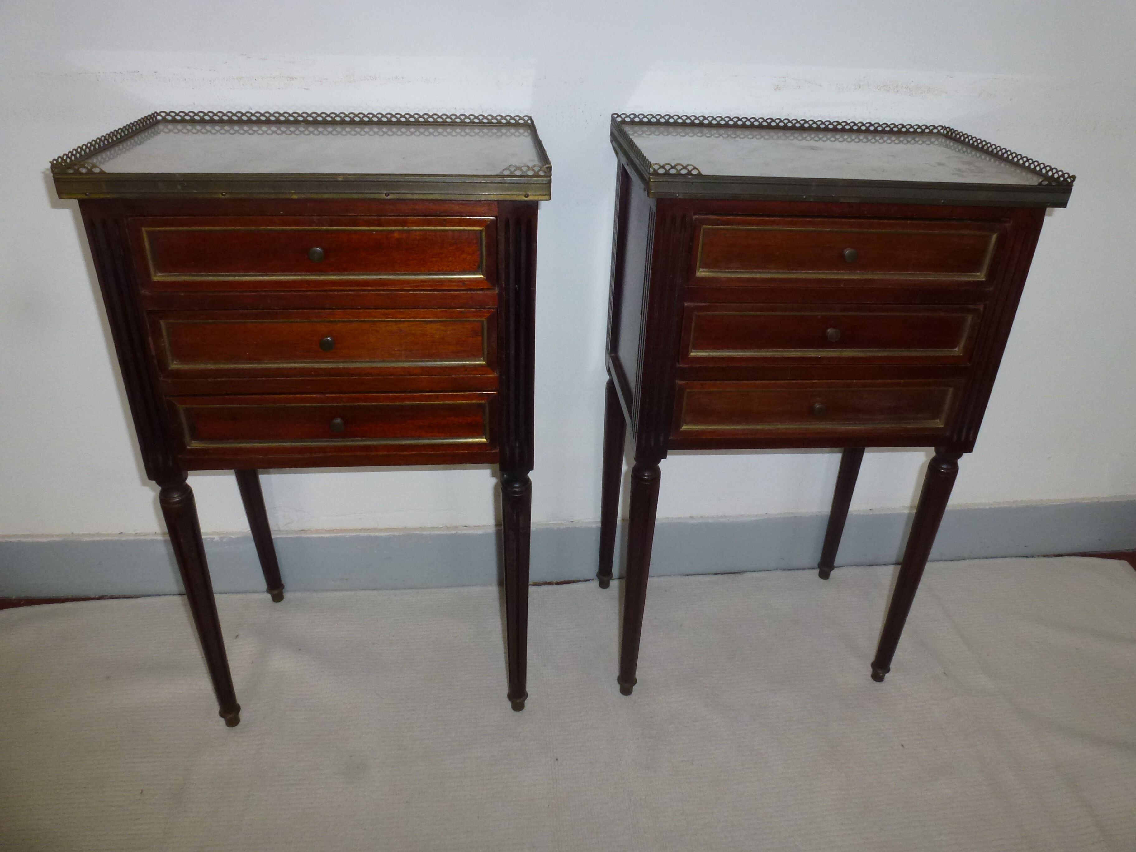 Old pair bedside table style Louis XVI mahogany marble