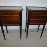 Old pair bedside table style Louis XVI mahogany marble