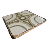 Ceramic tile trivet with vintage pattern woven wicker outline