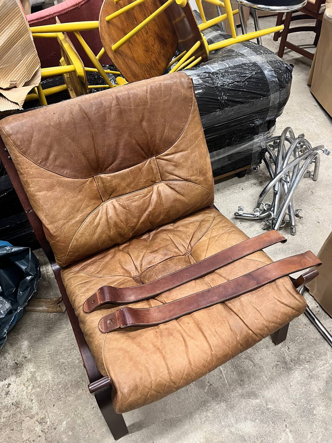 Scandinavian leather armchair, Norway, 1960