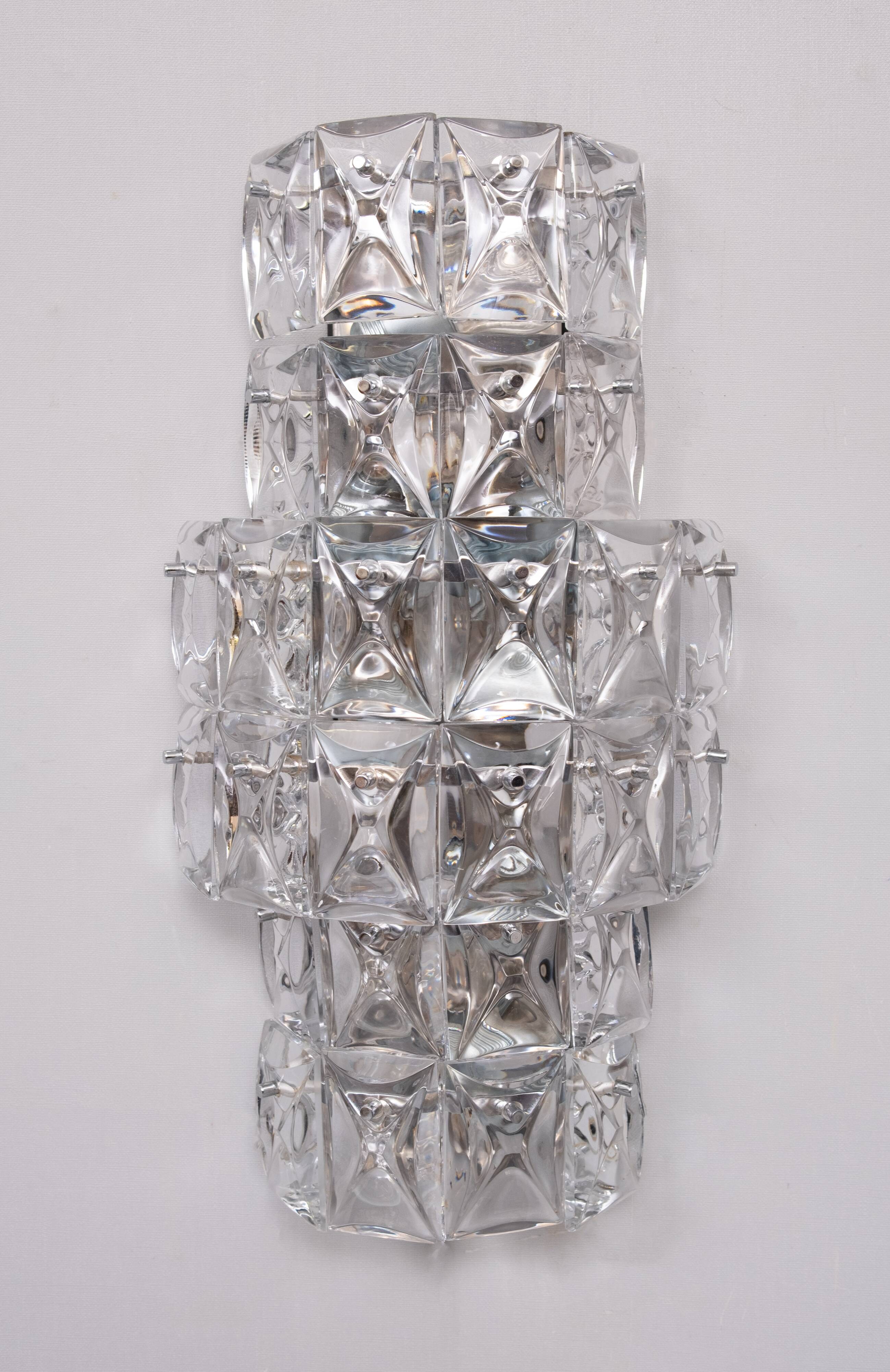 Grandes appliques murales en cristal Kinkeldy des années 1970, Allemagne.