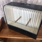 Old small bird cage caoa wood + metal + plastic tray vintage