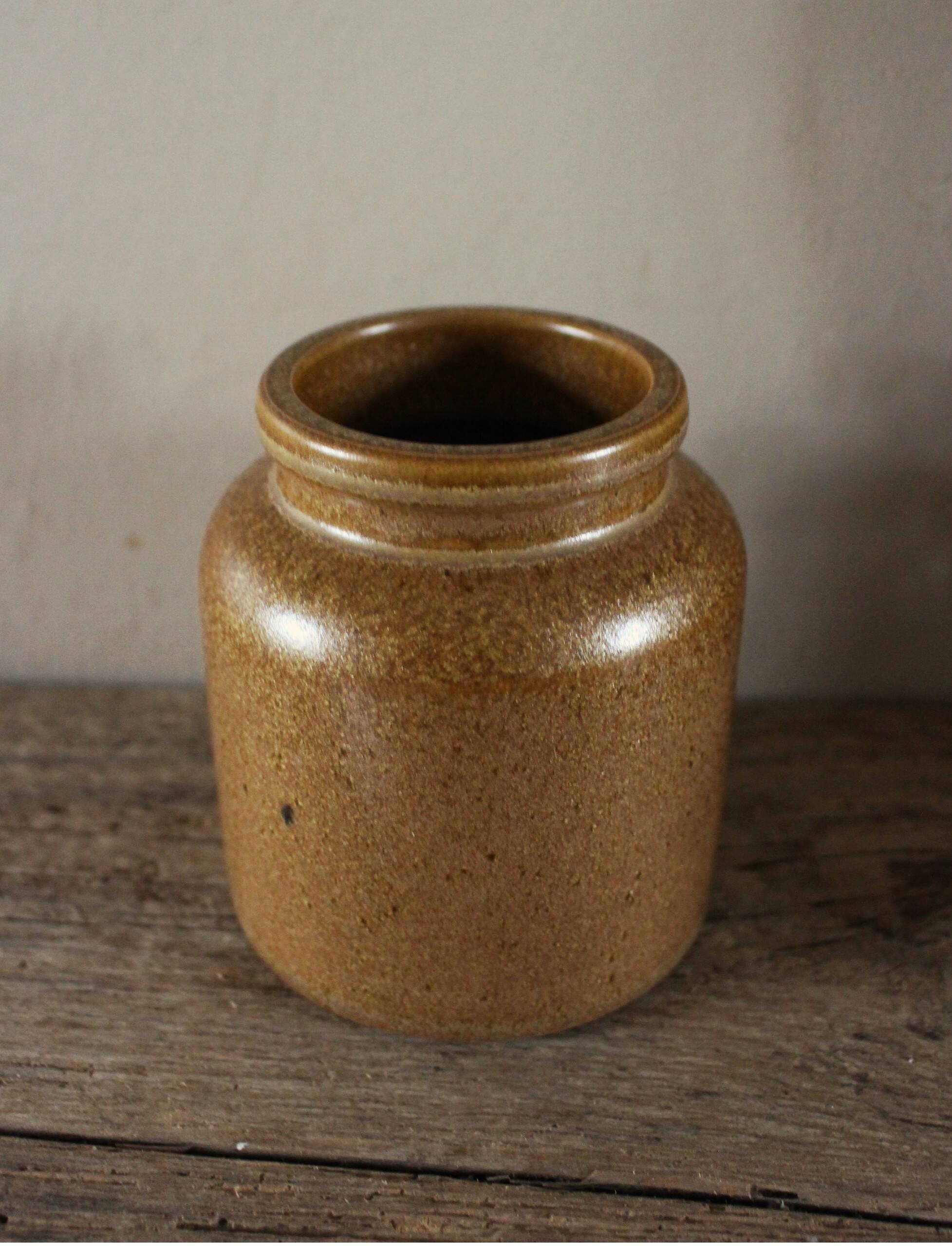 Vase, small vintage pot in brown stoneware