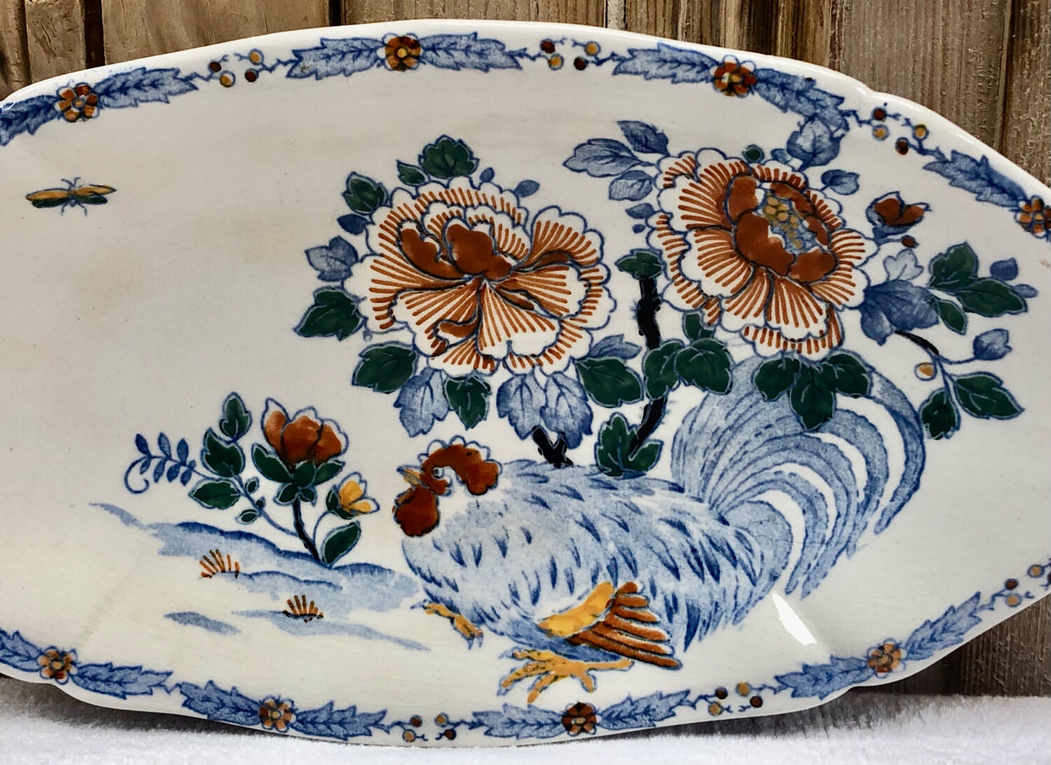 Old Gien rooster peony dish 1938/1960