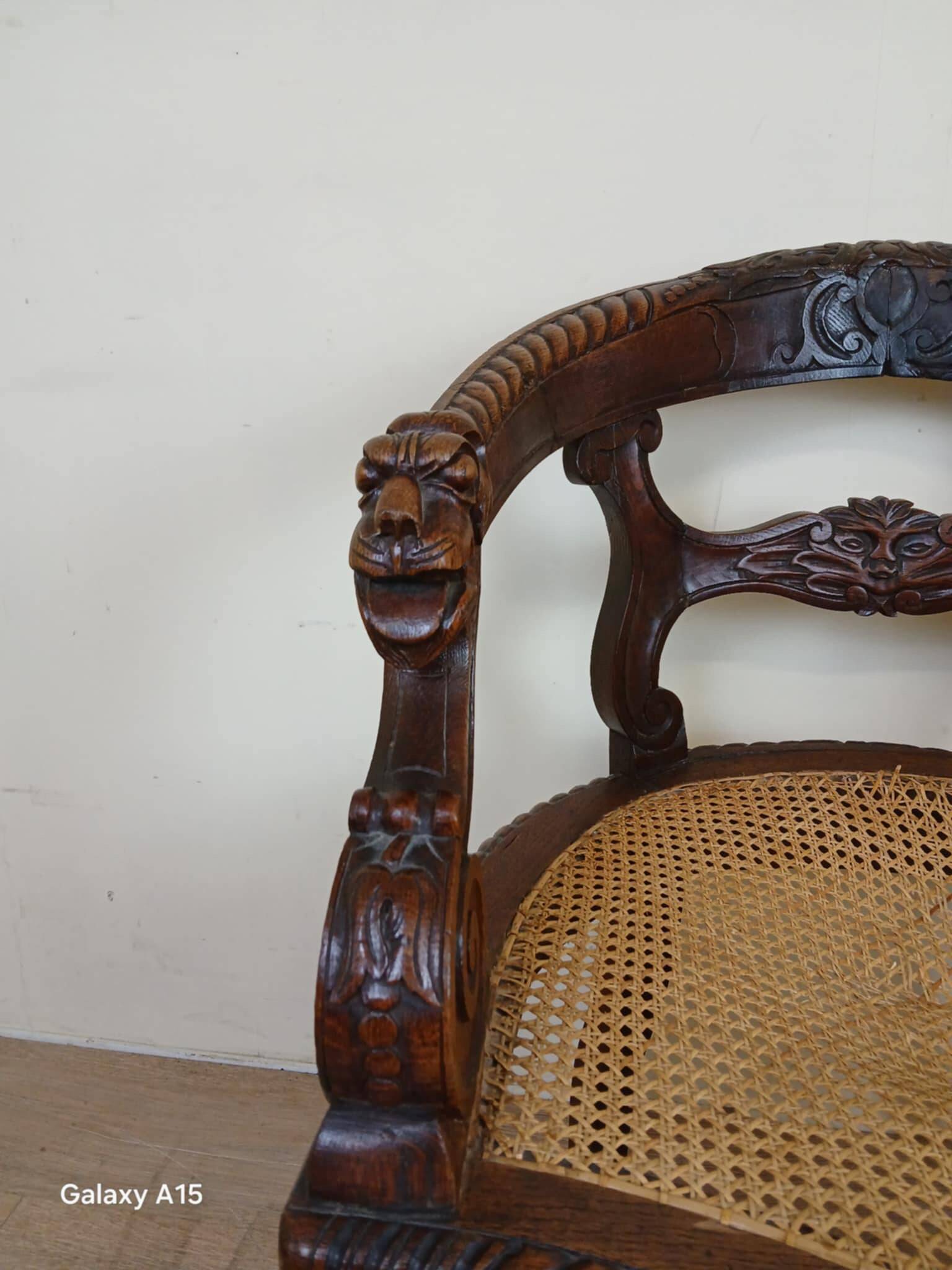 Renaissance style office chair in solid oak circa 1850
