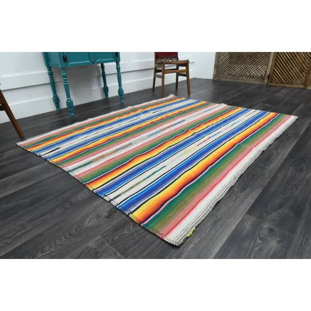 Tapis vintage turc Oushak fait à la main en laine et coton, années 1970