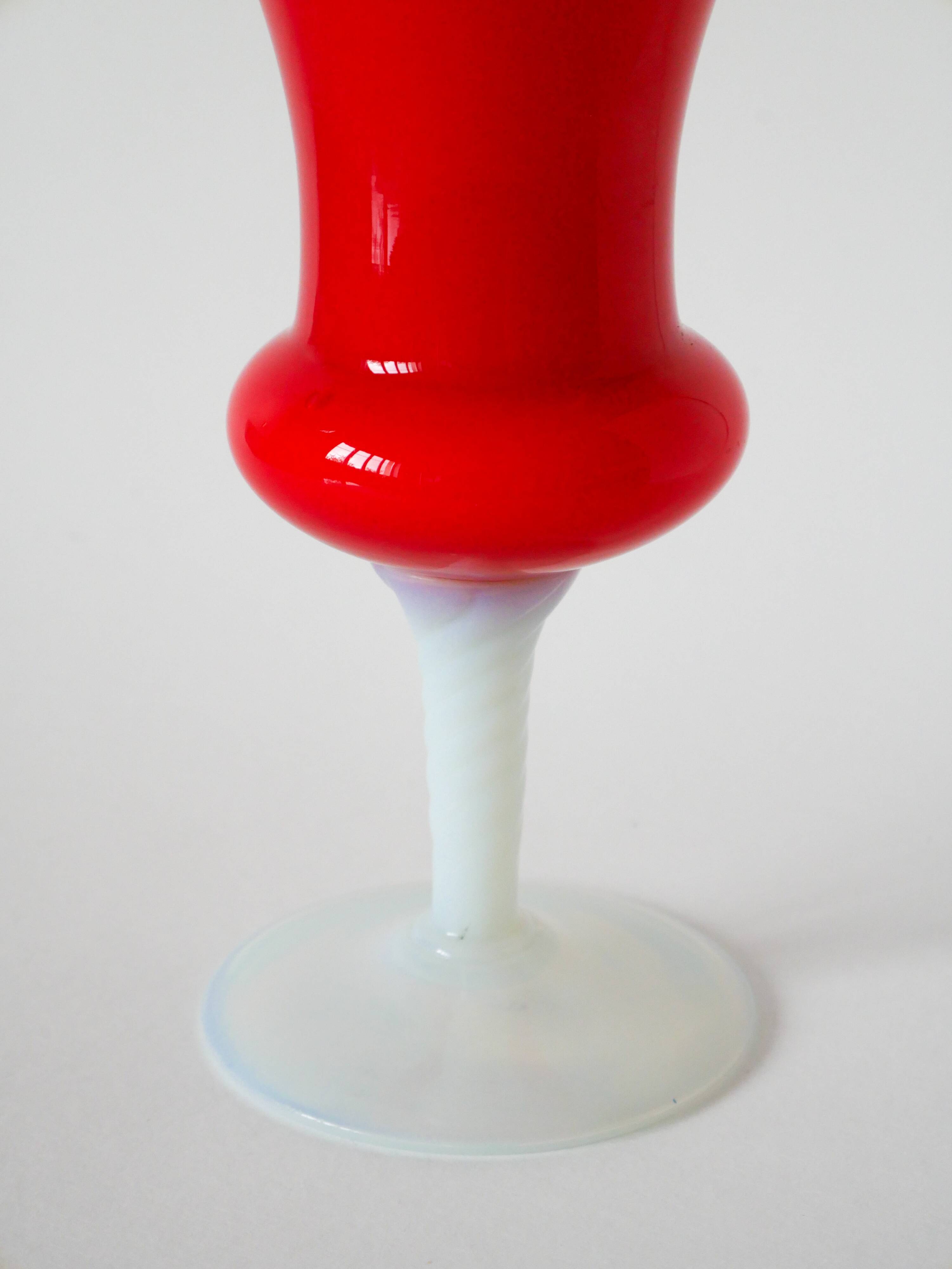 Orange-red opaline vase, 1960, 23 x 11 cm